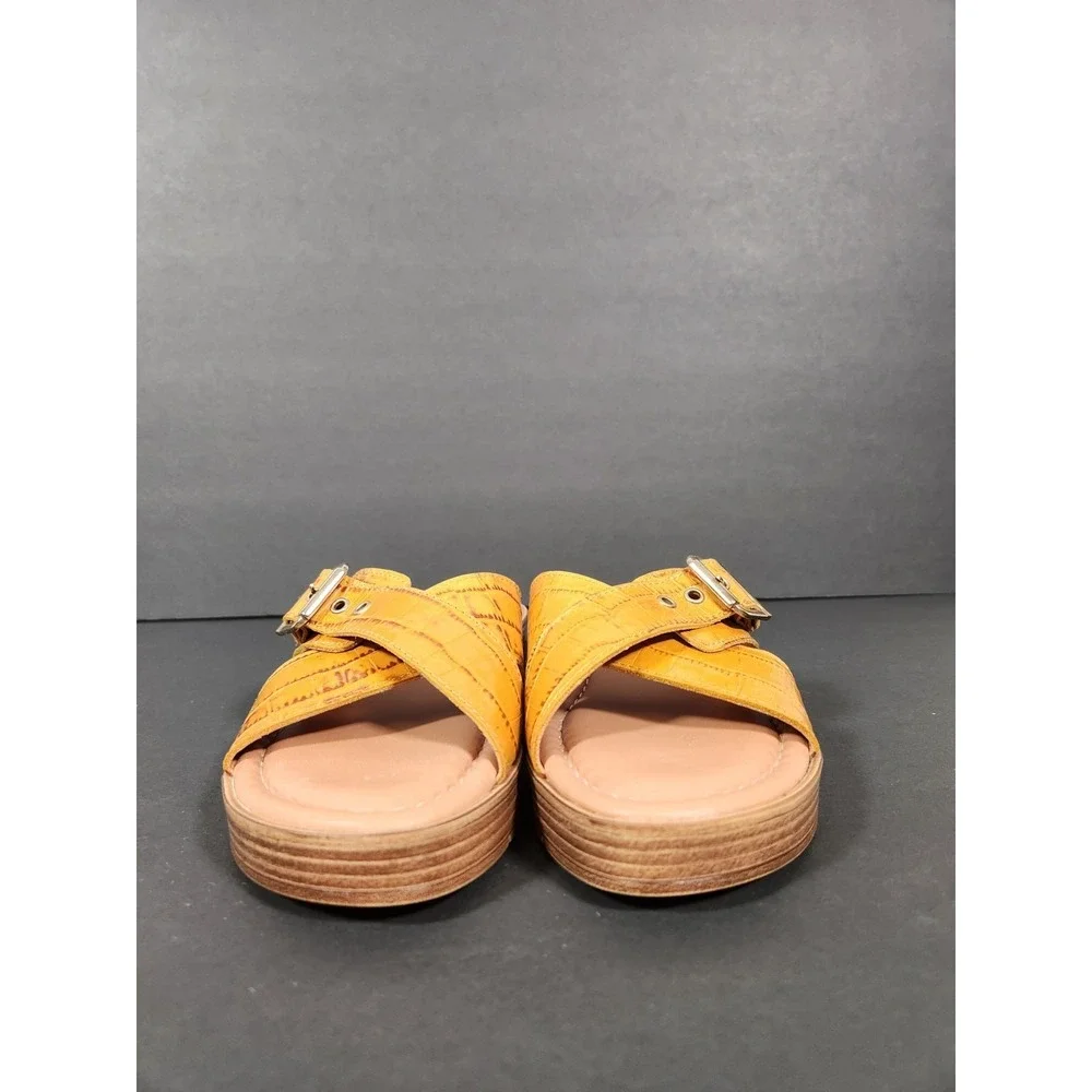 BELLA VITA Slide Wedge Sandal Womens 5.5M Cognac Mustard Croco Leather Buckle